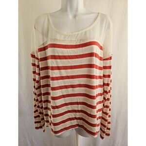 DKNY Jeans Blouse Womens Ivory Striped Lightweight Shirt Size Large